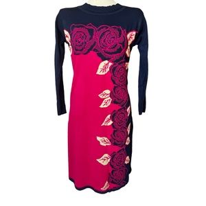 PRESTON Sweater Dress, hot pink, navy blue, and cream knit embellished